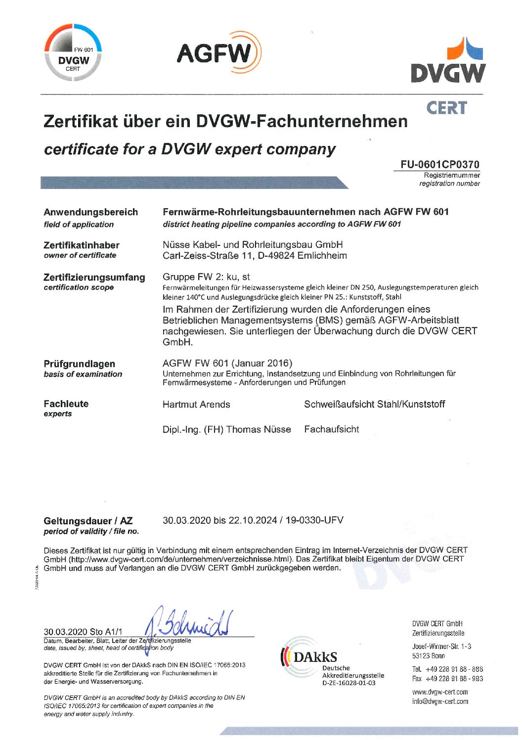 AGFW Zertifikat bis 22.10.2024