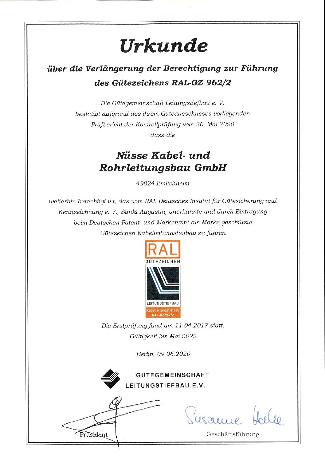 RAL Kabelleitungstiefbau bis Mai 2022